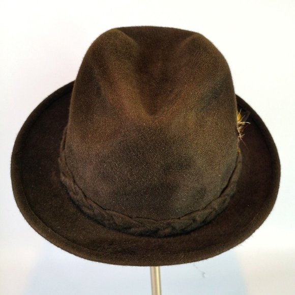 Vtg Royal Biltmore 60s Fedora Hat Felt Brown Feather braided band Grannycore - Picture 3 of 9
